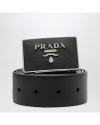 Prada - Black Saffiano Belt With Logo Buckle - Lyst