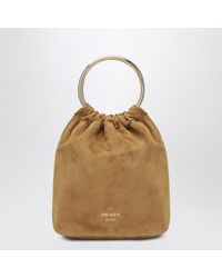 Prada - Borsa a secchiello mini color cannella in suede - Lyst