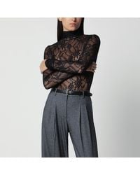 ANDAMANE - Semi-Sheer Lace Turtleneck Bodysuit - Lyst
