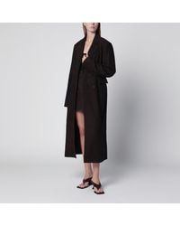 ROTATE BIRGER CHRISTENSEN - Dark Double-Breasted Suede Coat - Lyst