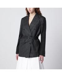 Prada - Double-Breasted Wool Jacket With Check Pattern - Lyst