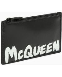 Alexander McQueen - Alexander Mc Queen Black Leather Zipped Card Holder With Logo - Lyst