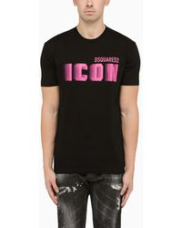 DSquared² - Black Crew Neck T Shirt With Pink Icon Print - Lyst