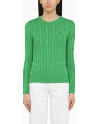 Polo Ralph Lauren - Green Cotton Cable Knit Sweater With Logo - Lyst