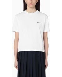 Miu Miu - T-shirt bianca in cotone con logo - Lyst