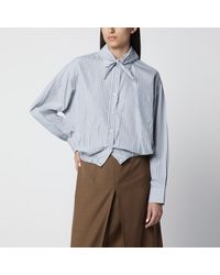 Prada - Sand-Colored Check Cotton Shirt With Scarf - Lyst