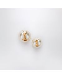 Saint Laurent - Asymmetrical Earrings With Pearl And Cassandre Logo - Lyst