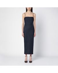 Alaïa - Dark Stretch Denim Dress With Shoulder Straps - Lyst