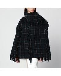 TOTEME - Giacca Con Sciarpa Nera/Verde Motivo Check - Lyst