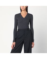 Brunello Cucinelli - Dark Ribbed Wool Sweater - Lyst