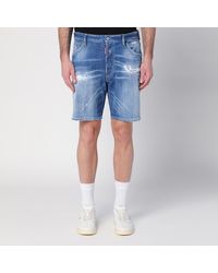 DSquared² - Washed Denim Bermuda Shorts With Wear And Tear - Lyst