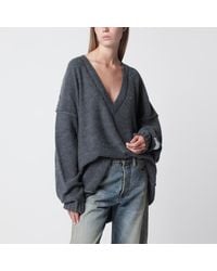MM6 by Maison Margiela - Mélange Oversized V-Neck Knit Sweater - Lyst