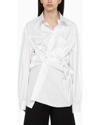 Maison Margiela - Camicia oversize bianca in cotone con drappeggio - Lyst