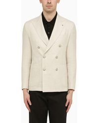 Tagliatore - Cream Double Breasted Jacket In Wool And Linen - Lyst