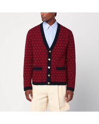 Valentino - Cardigan Mit Jacquard-Muster Toute La V Rot/Marineblau - Lyst
