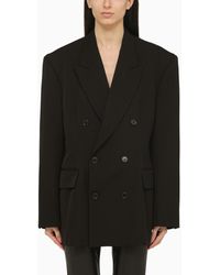 Balenciaga - Cinched Double Breasted Black Wool Jacket - Lyst