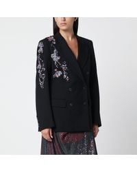 Dries Van Noten - Double-Breasted Jacket With Floral Sequinned Appliqués - Lyst