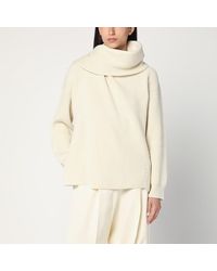 Jil Sander - Maglione avorio in lana con sciarpa - Lyst