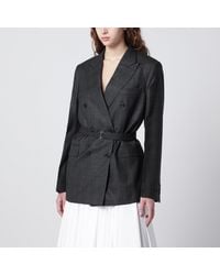 Prada - Double-Breasted Wool Jacket With Check Pattern - Lyst