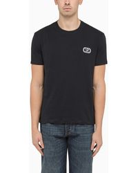 Valentino - Crew-neck Navy Cotton T-shirt With Logo - Lyst