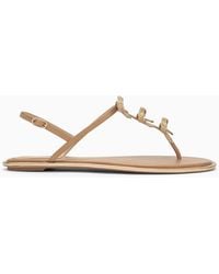 Rene Caovilla - Golden Leather Sandal With Bows - Lyst