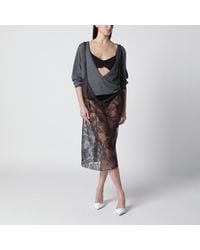 Prada - Chantilly Lace Midi Skirt With Straps - Lyst