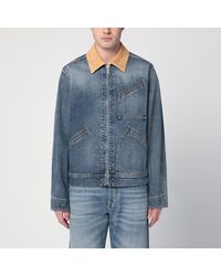 McQueen - Washed Ddenim Jacket With Suede Collar - Lyst