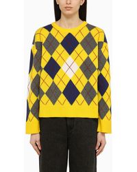 Loewe - Yellow/ Argyle-knitted Round-neck Wool Jumper - Lyst