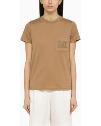 Max Mara - Clay-coloured Cotton T-shirt With Logo - Lyst