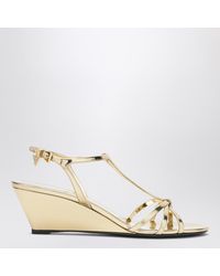 Prada - Platinum Leather Wedge Sandals - Lyst
