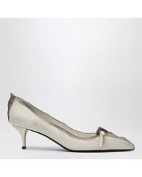 Prada - Escarpins Couleur Talc En Cuir Vieilli - Lyst