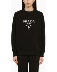 Prada - Crewneck Cotton Sweatshirt With Logo - Lyst