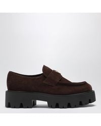 Prada - Dark Suede Loafers - Lyst