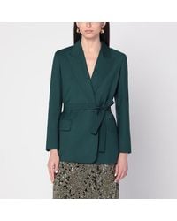 Max Mara - Grüne Jacke Aus Wollcanvas Mit Gürtel - Lyst