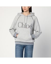 Chloé - Felpa con cappuccio grigia con logo - Lyst