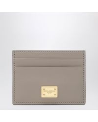 Dolce & Gabbana - Dolce&Gabbana Taupe Leather Card Holder With Logo Plaque - Lyst