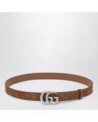Gucci - Hazelnut Suede Belt With Gg Marmont Buckle - Lyst