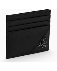 Prada /silver Saffiano Leather Wallet - Black