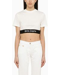 Palm Angels - T-Shirt Crop Con Banda Logo - Lyst