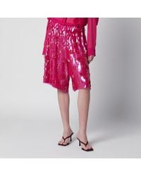 Dries Van Noten - Fuchsia Silk Bermuda Shorts With Sequins - Lyst
