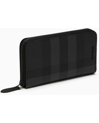 Burberry - Charcoal-Coloured Zip-Around Wallet With Check Pattern - Lyst