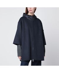 Moncler - Blaue Wollmisch-Cape Mit Reißverschluss Und Kapuze - Lyst