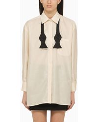 Max Mara - Ivory Cotton Oversize Shirt With Bow Tie - Lyst