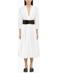 Alaïa - Cotton Midi Dress With Belt - Lyst