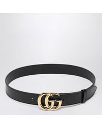 Gucci - Cintura nera in pelle con fibbia gg marmont oro - Lyst