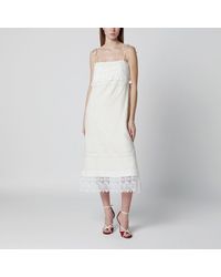 Valentino - Ivory Linen Midi Dress With Sangallo Embroidery - Lyst