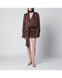 ROTATE BIRGER CHRISTENSEN - Short Chiffon Dress With Deep V-Neck And Bow - Lyst