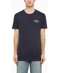 DSquared² - T-Shirt Bleu Marine En Coton Mélangé Avec Logo - Lyst