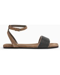 Brunello Cucinelli - Suede Sandal With Beads - Lyst