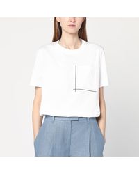 Brunello Cucinelli - T-shirt bianca in cotone con shiny pocket - Lyst
